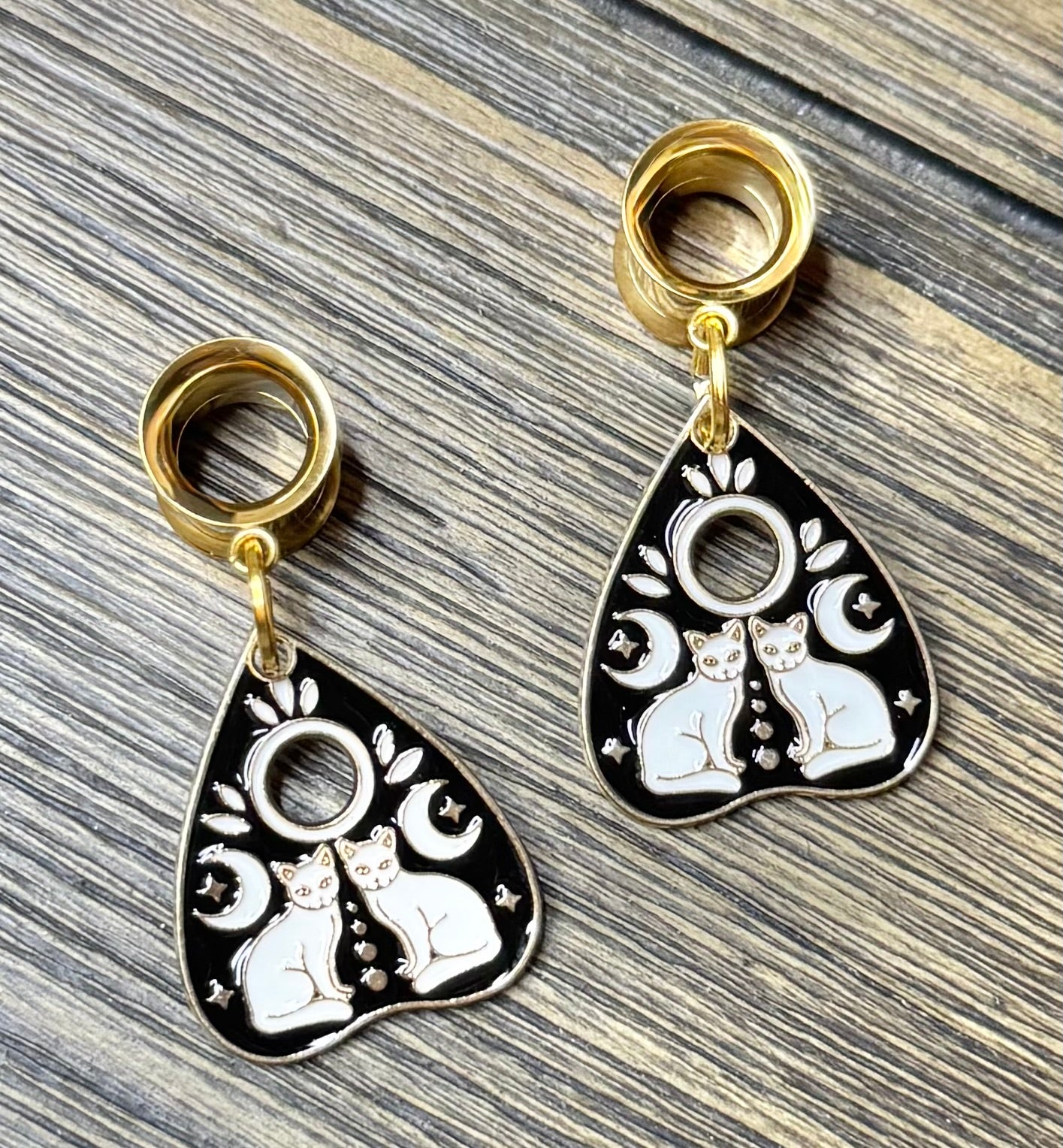 White Cat Ouija Dangle Ear Tunnels