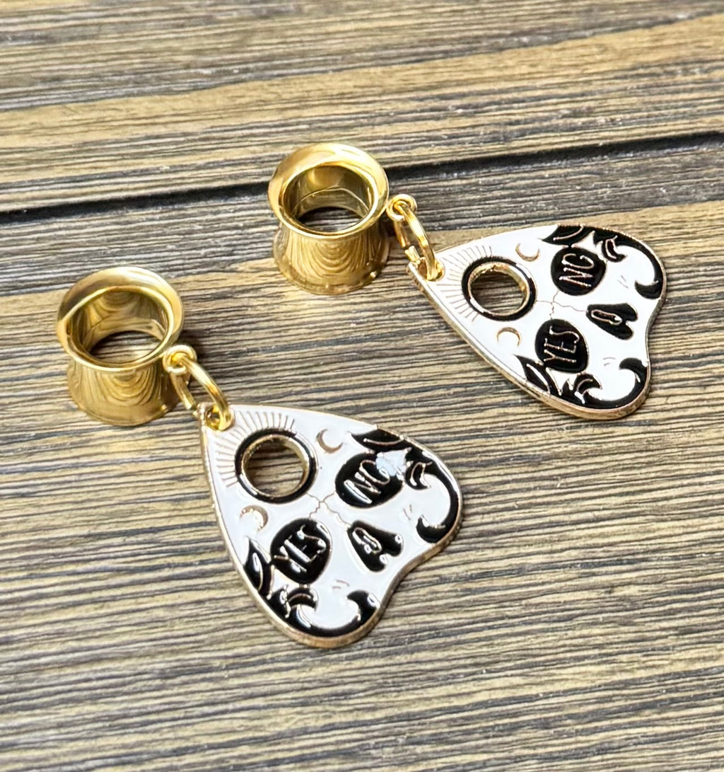 Ouija Skull Face Dangle Ear Tunnels
