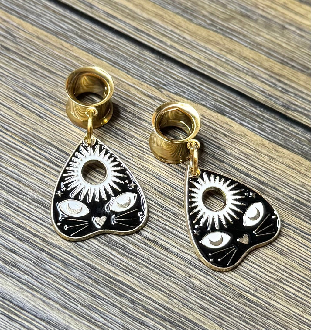 Black Cat Ouija Dangle Ear Tunnels