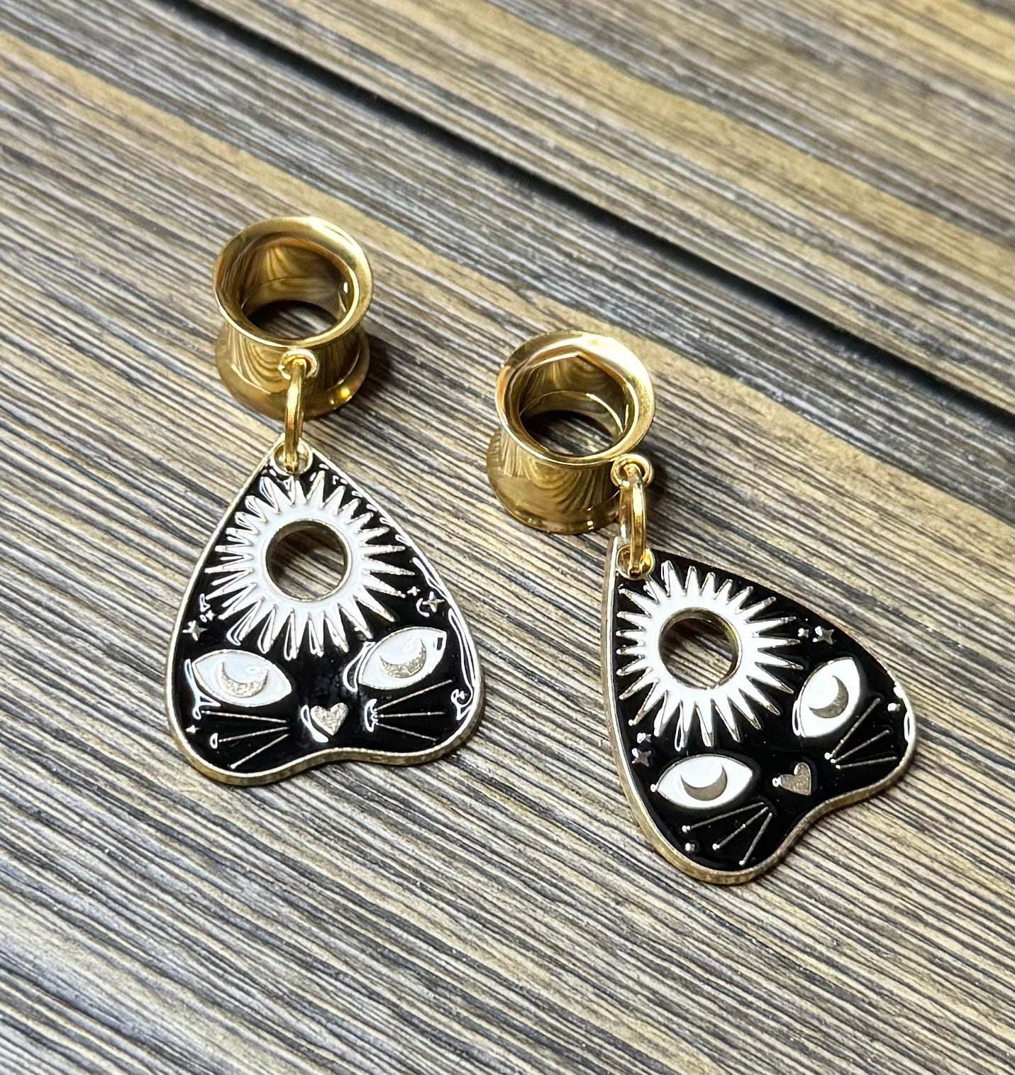 Black Cat Ouija Dangle Ear Tunnels