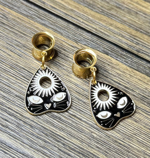 Black Cat Ouija Dangle Ear Tunnels