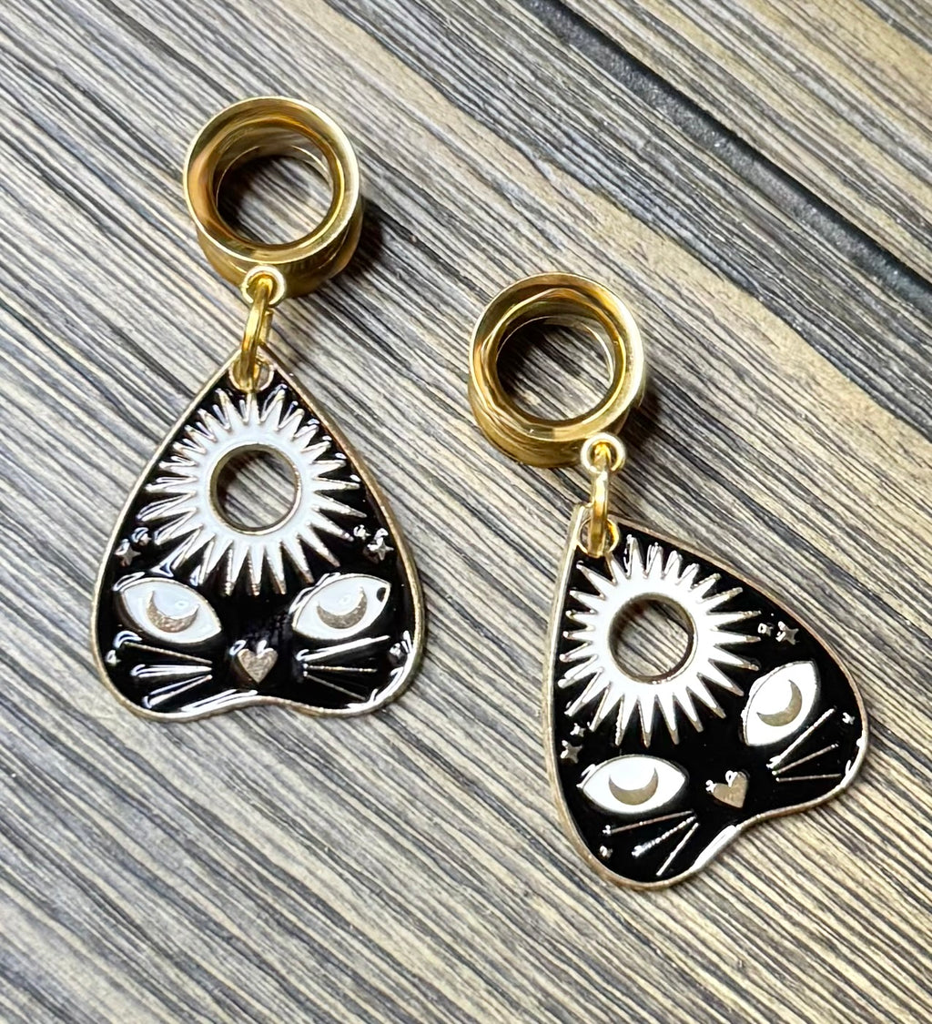 Black Cat Ouija Dangle Ear Tunnels