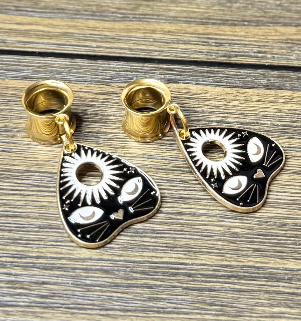 Black Cat Ouija Dangle Ear Tunnels