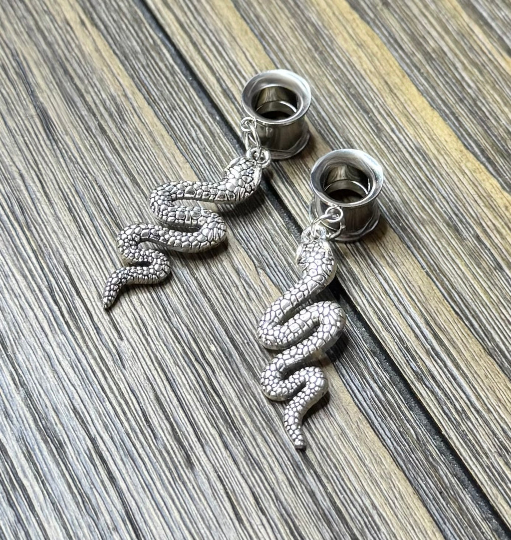Silver Snake Dangle Ear Tunnels