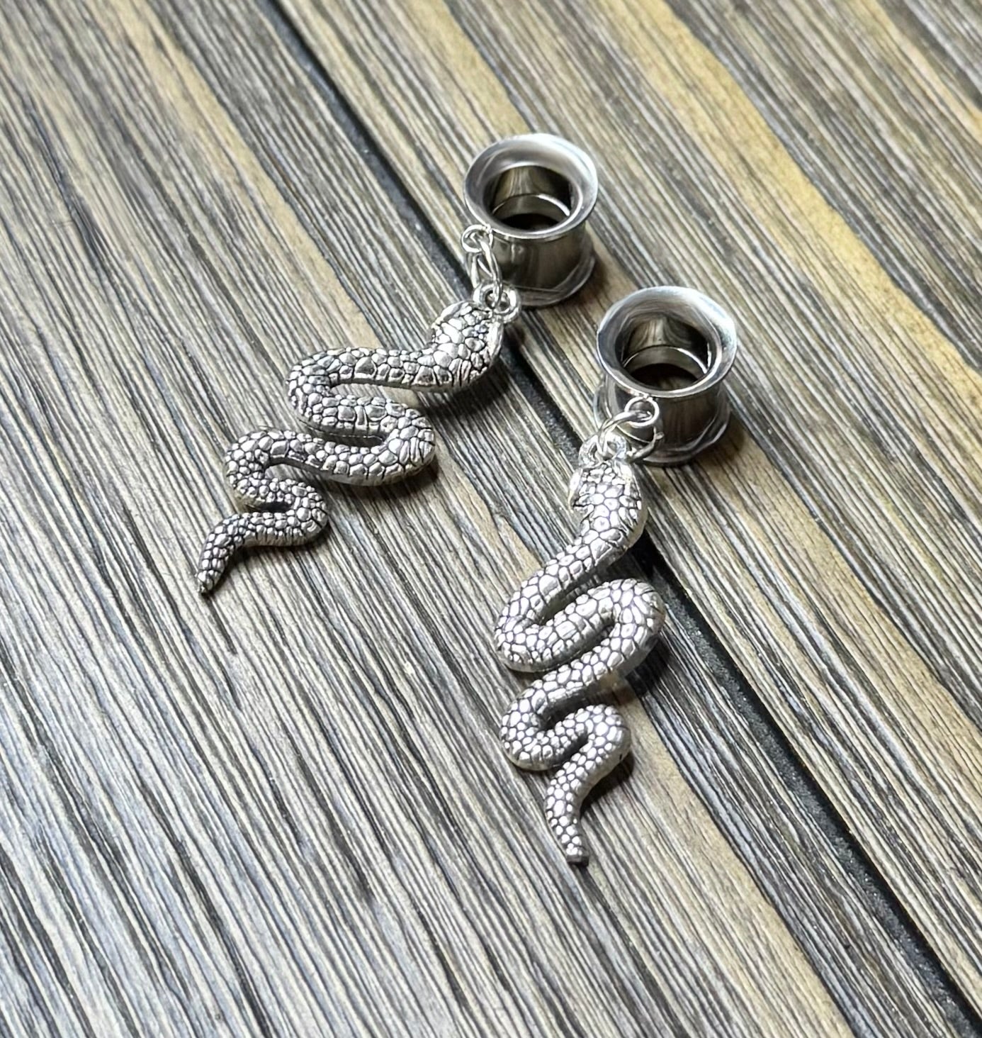 Silver Snake Dangle Ear Tunnels