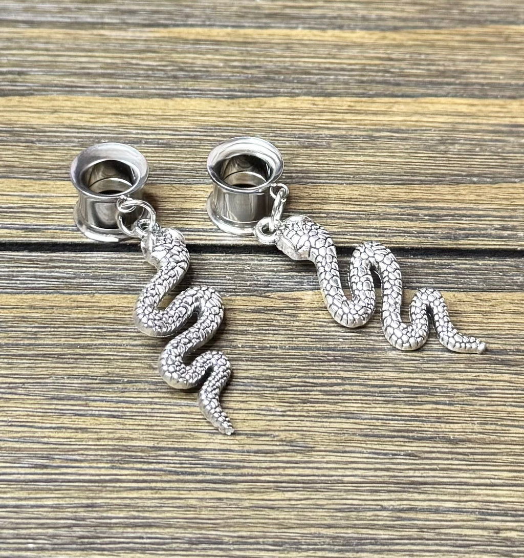 Silver Snake Dangle Ear Tunnels