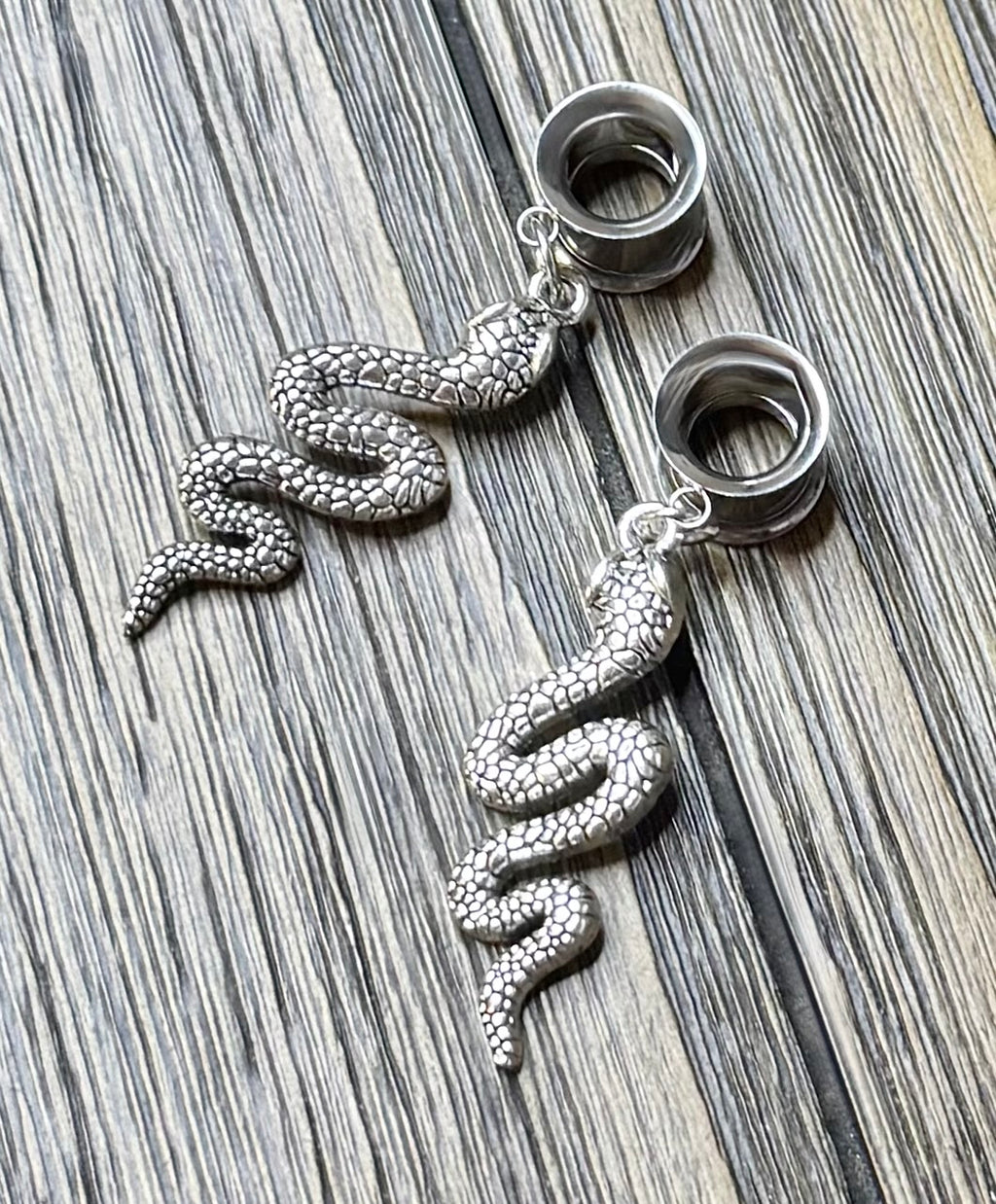 Silver Snake Dangle Ear Tunnels