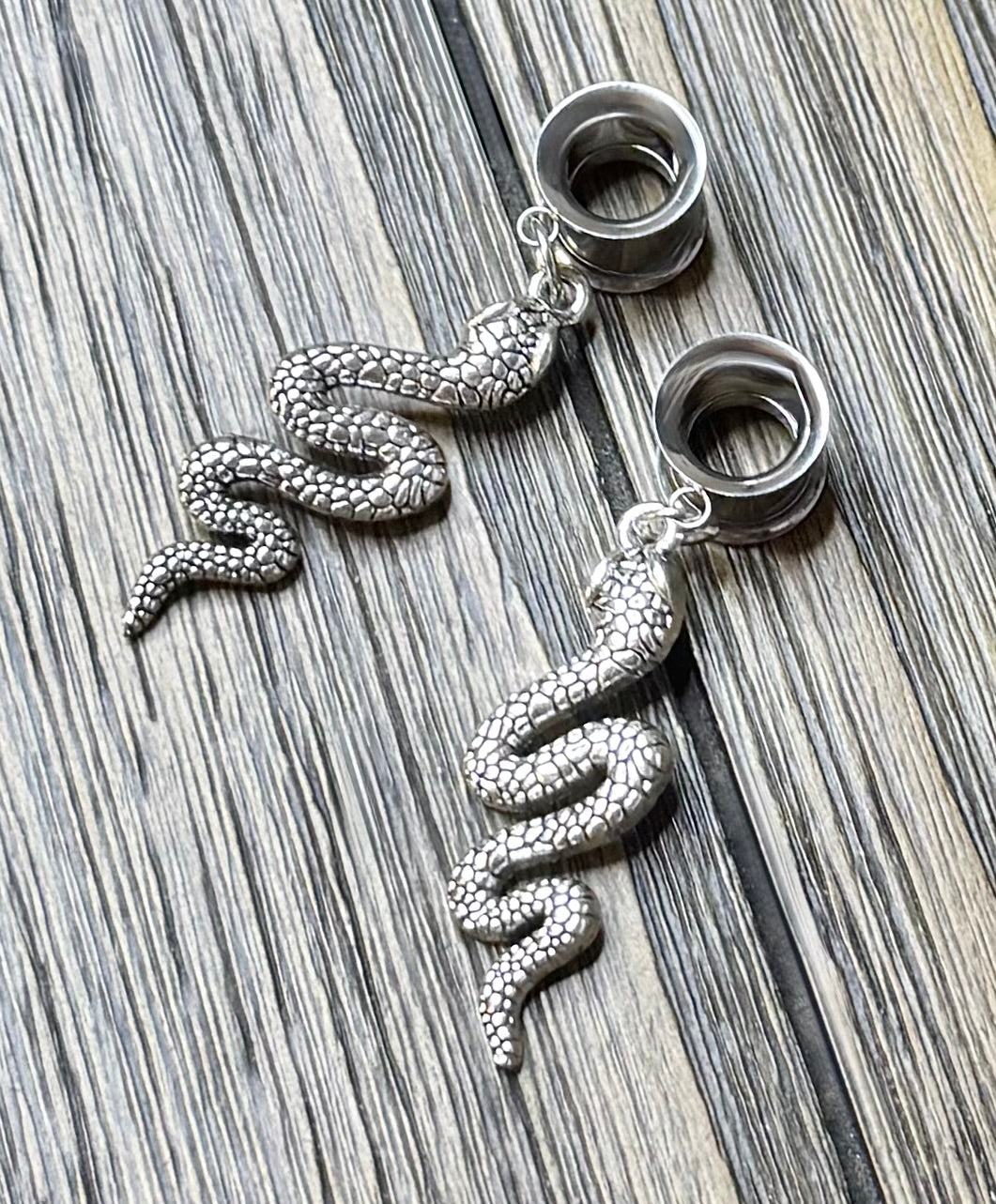 Silver Snake Dangle Ear Tunnels