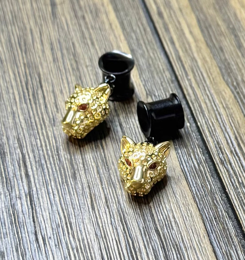 Leopard Head Dangle Ear Tunnels