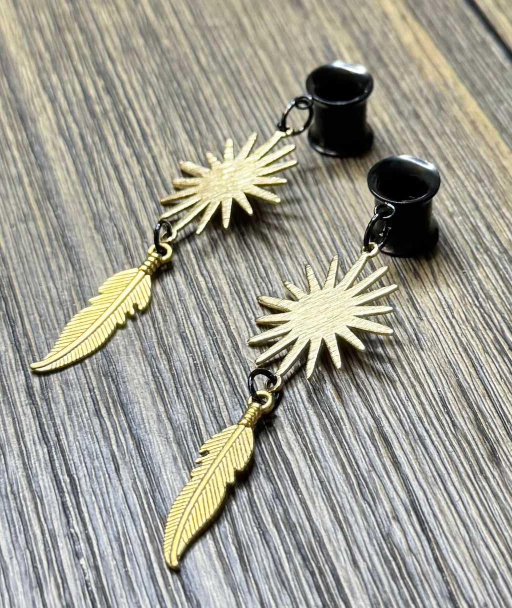 Sunburst Feathers Dangle Ear Tunnels