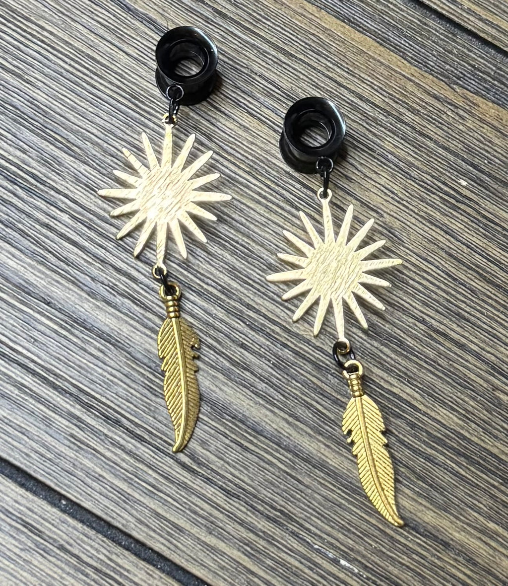 Sunburst Feathers Dangle Ear Tunnels