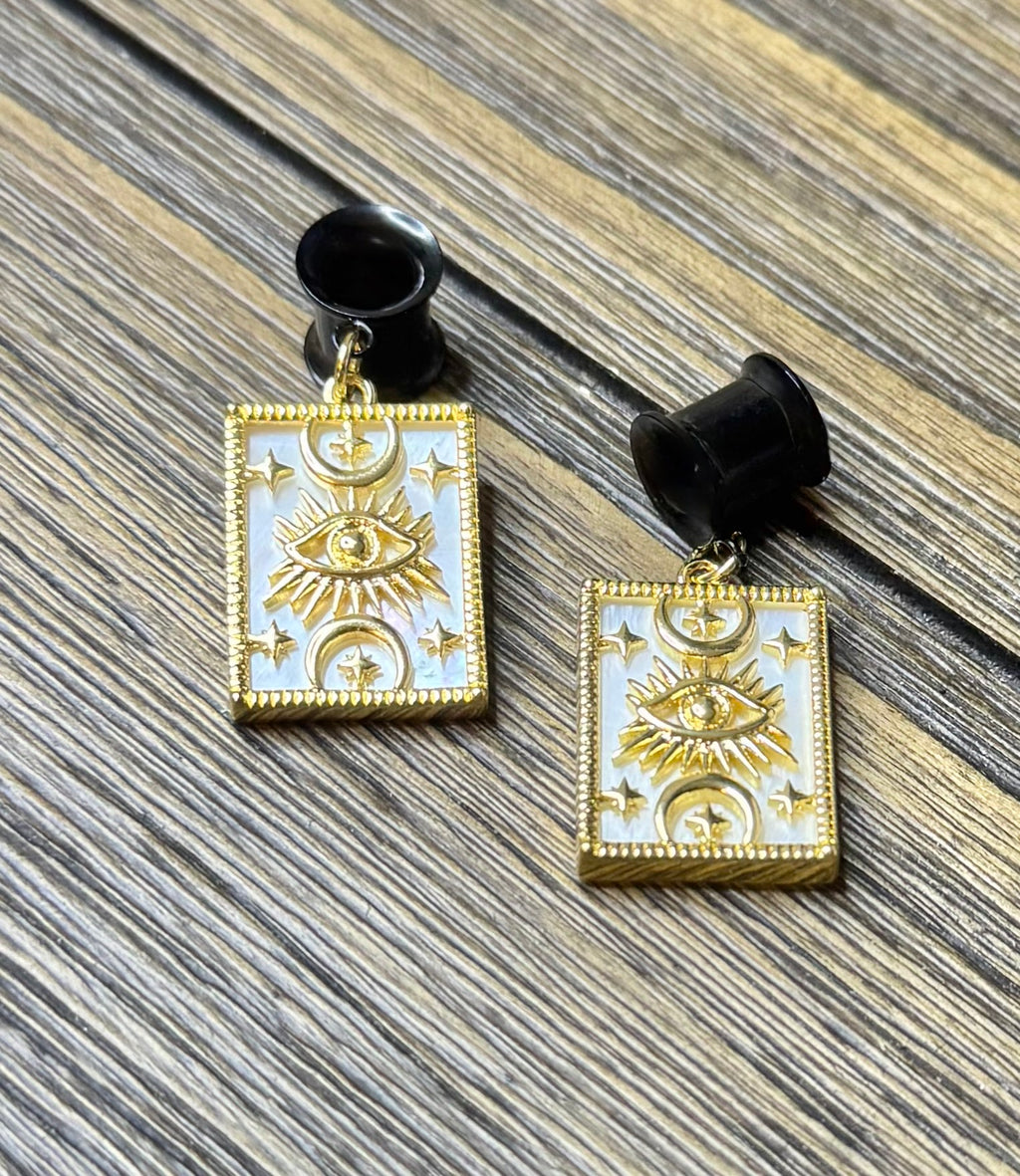 Evil Eye Mother of Pearl Dangle Ear Tunnels