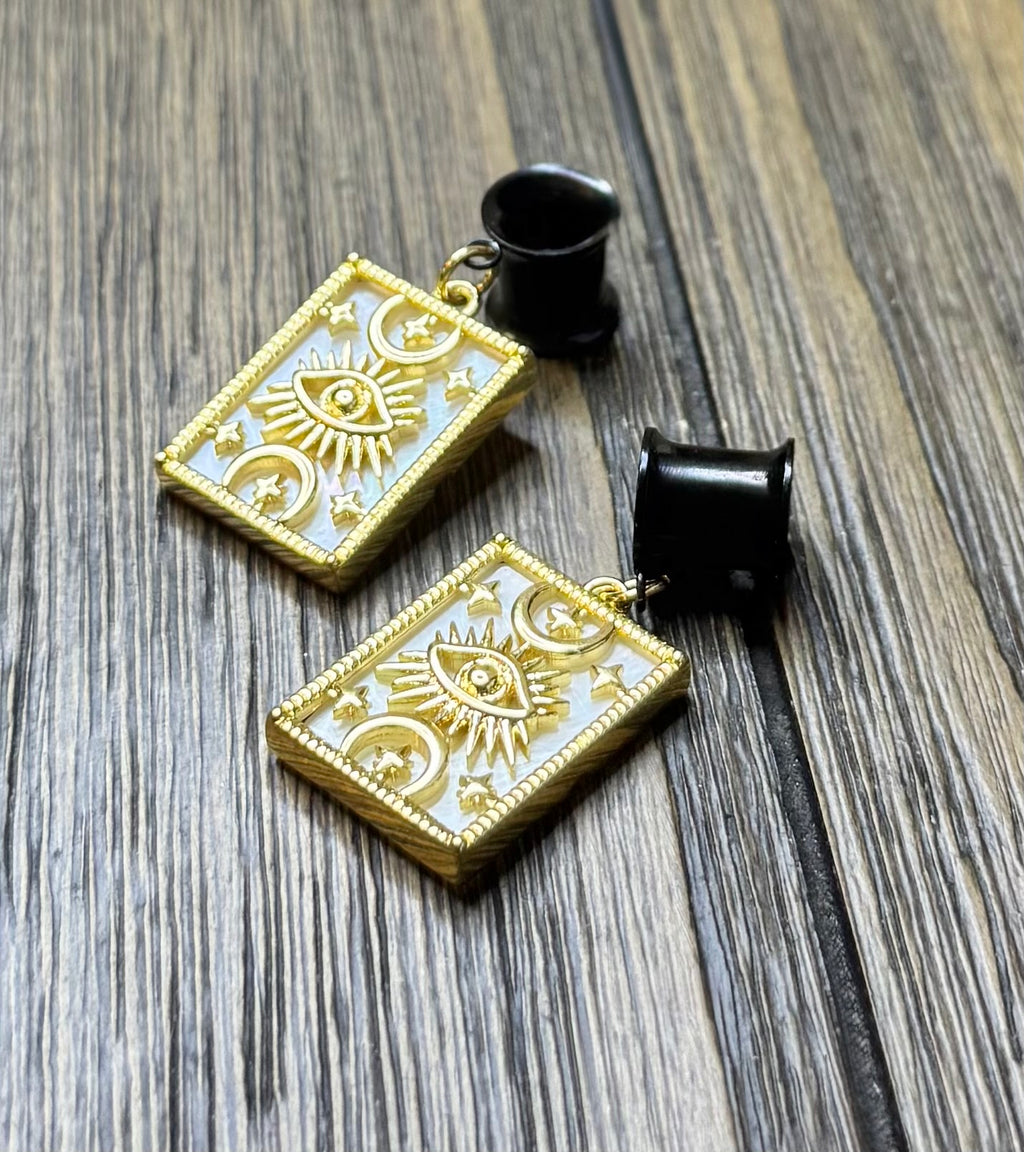 Evil Eye Mother of Pearl Dangle Ear Tunnels
