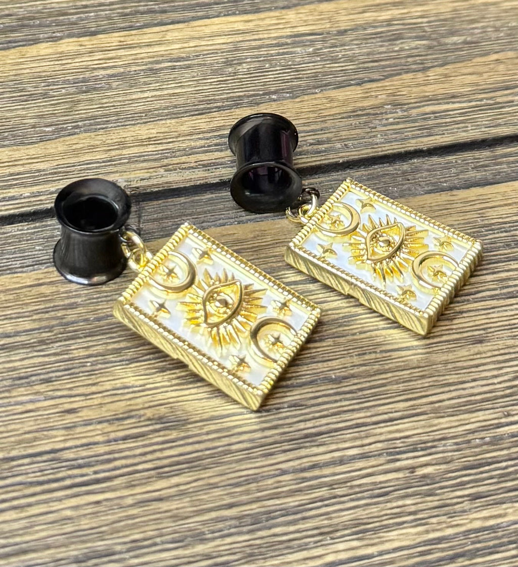 Evil Eye Mother of Pearl Dangle Ear Tunnels