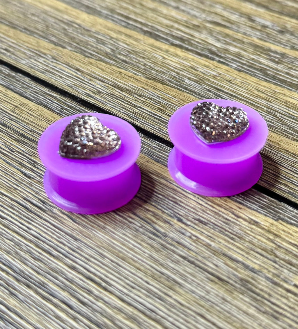 Taupe Iridescent Heart Ear Plugs