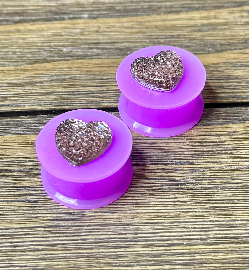Taupe Iridescent Heart Ear Plugs