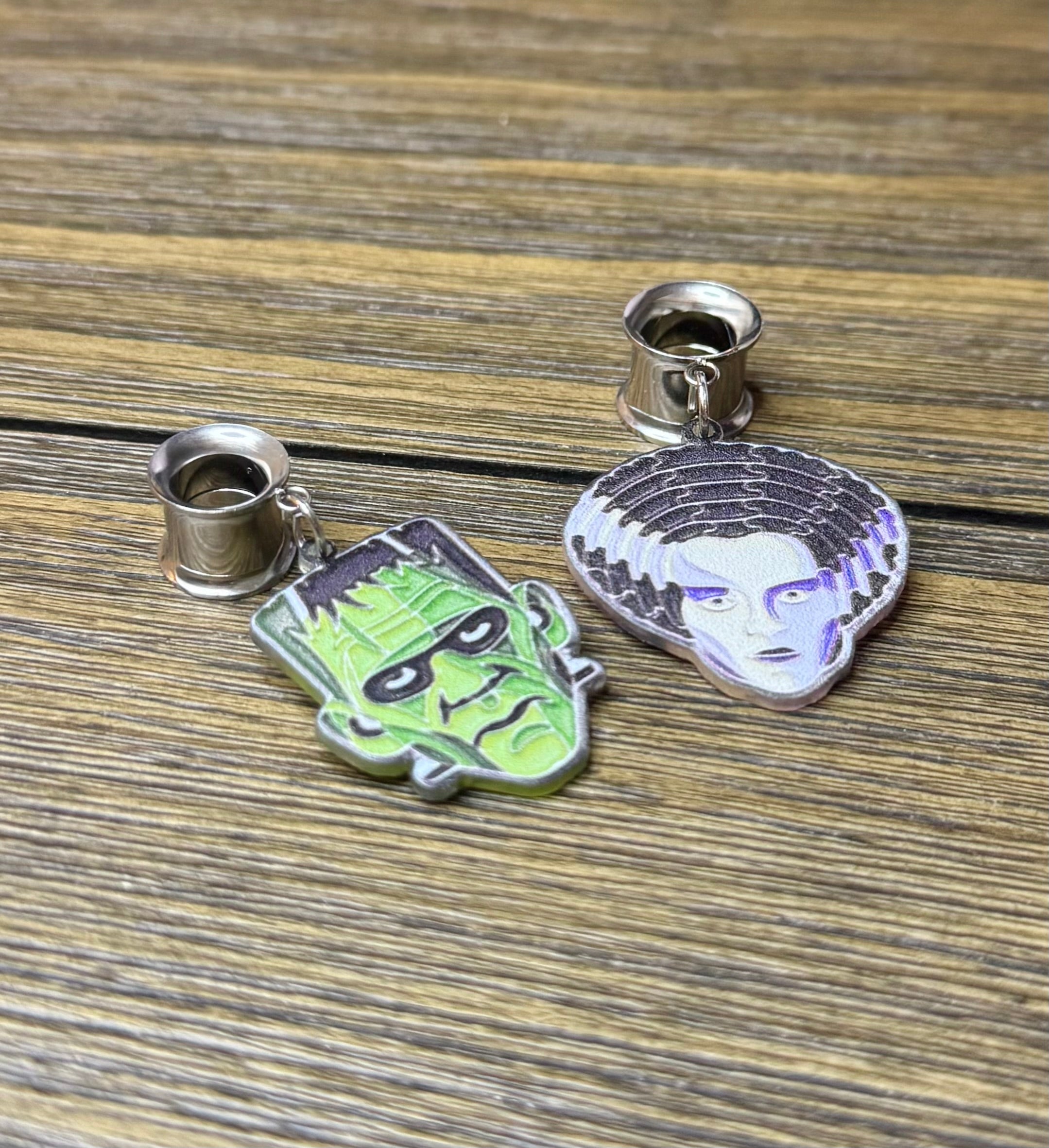 Frankenstein and Wife Dangle Ear Tunnels