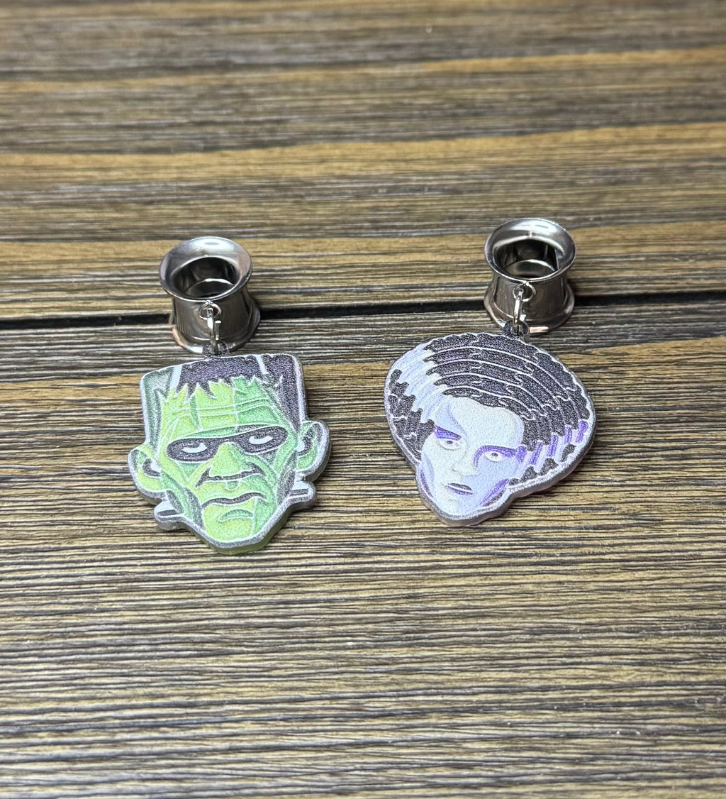 Frankenstein and Wife Dangle Ear Tunnels