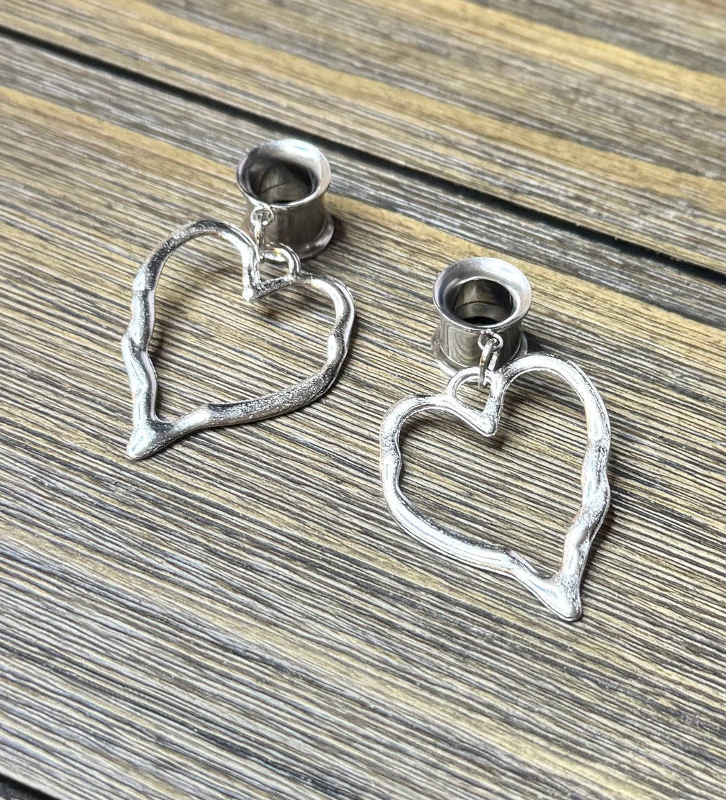 Large Open Heart Dangle Ear Tunnels
