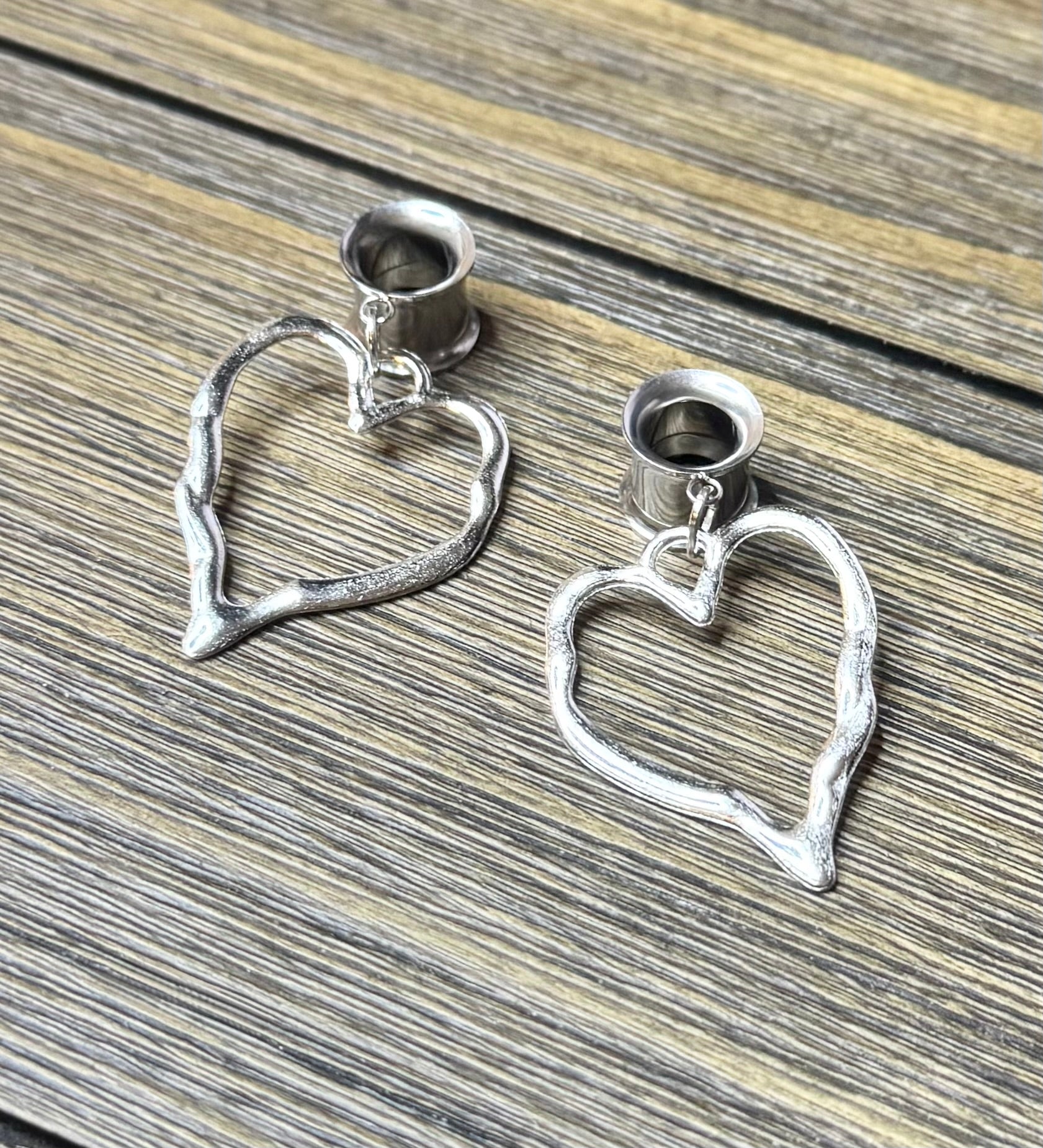 Large Open Heart Dangle Ear Tunnels