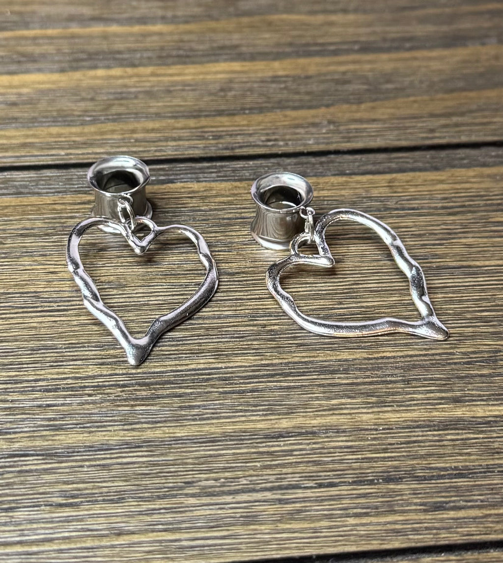 Large Open Heart Dangle Ear Tunnels