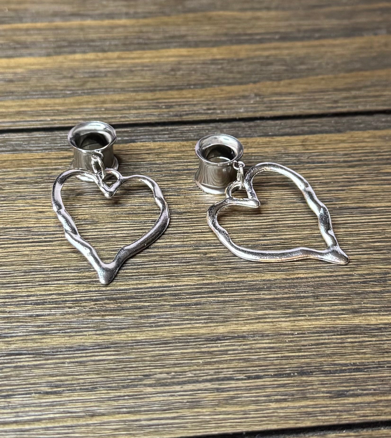 Large Open Heart Dangle Ear Tunnels