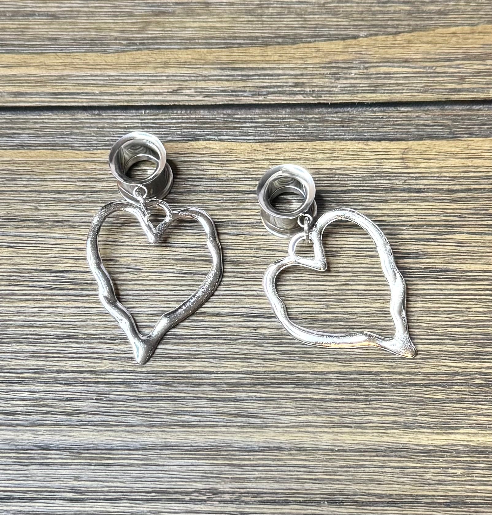 Large Open Heart Dangle Ear Tunnels