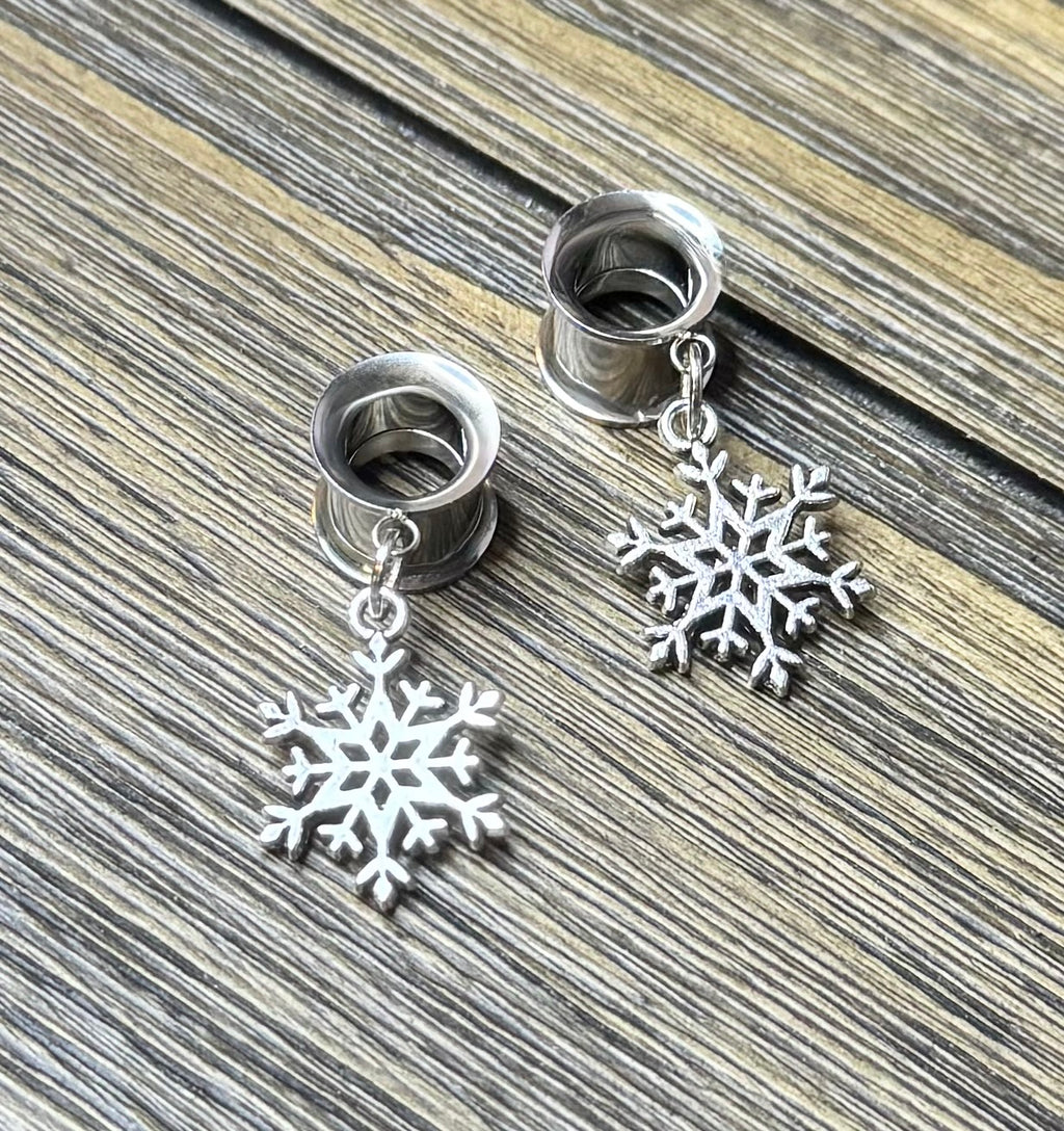 Christmas Snowflake Dangle Ear Tunnels