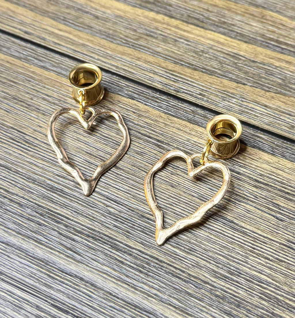 Large Open Heart Dangle Ear Tunnels
