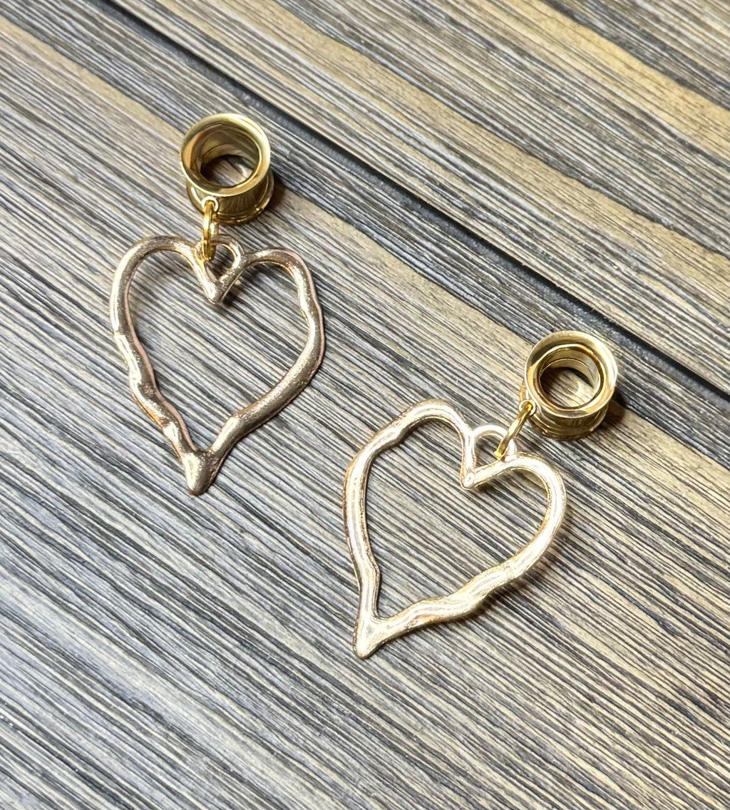Large Open Heart Dangle Ear Tunnels