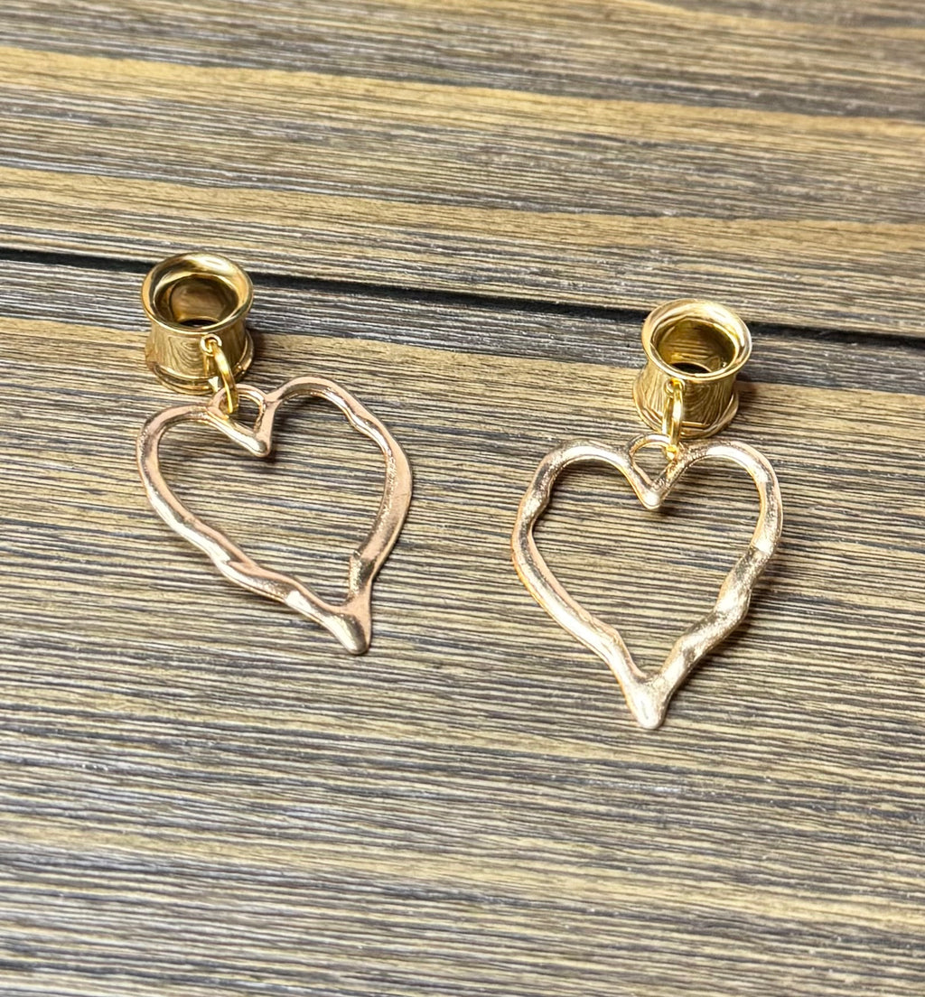 Large Open Heart Dangle Ear Tunnels