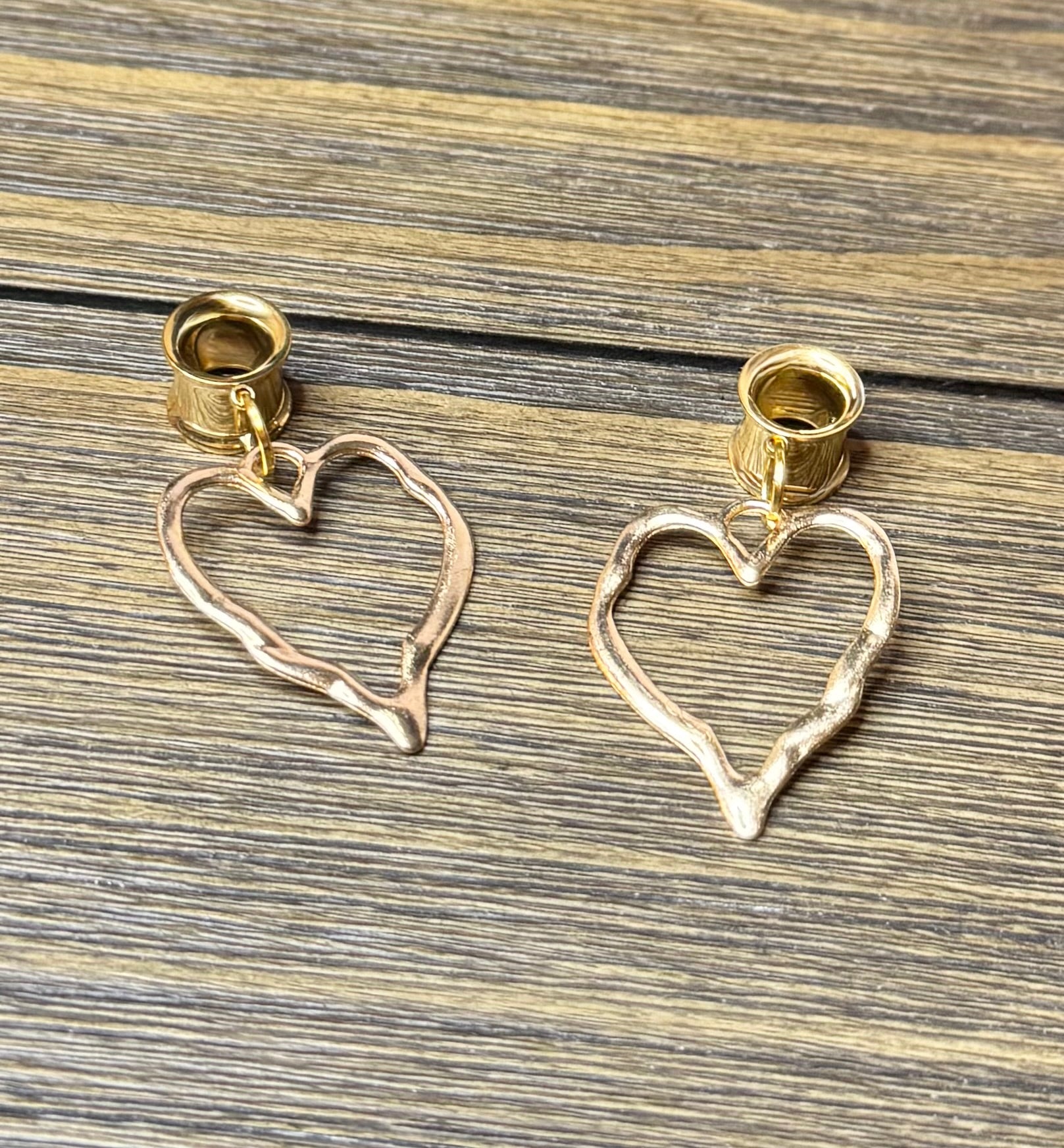 Large Open Heart Dangle Ear Tunnels