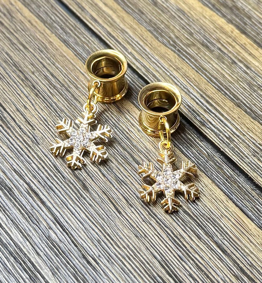 Snowflake with Crystals Dangle Ear Tunnels