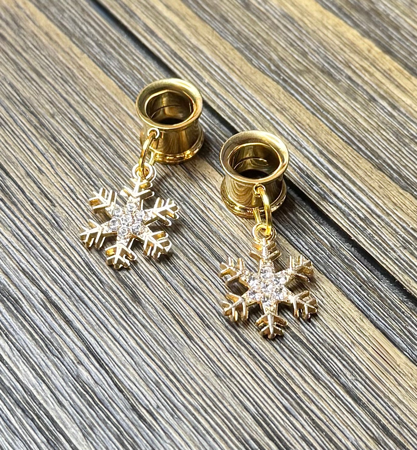Snowflake with Crystals Dangle Ear Tunnels