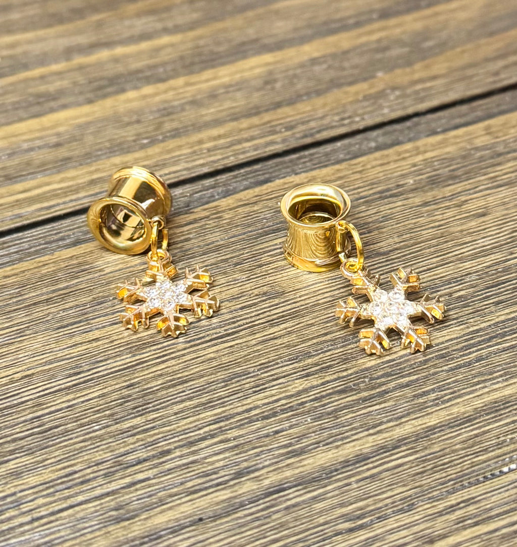 Snowflake with Crystals Dangle Ear Tunnels