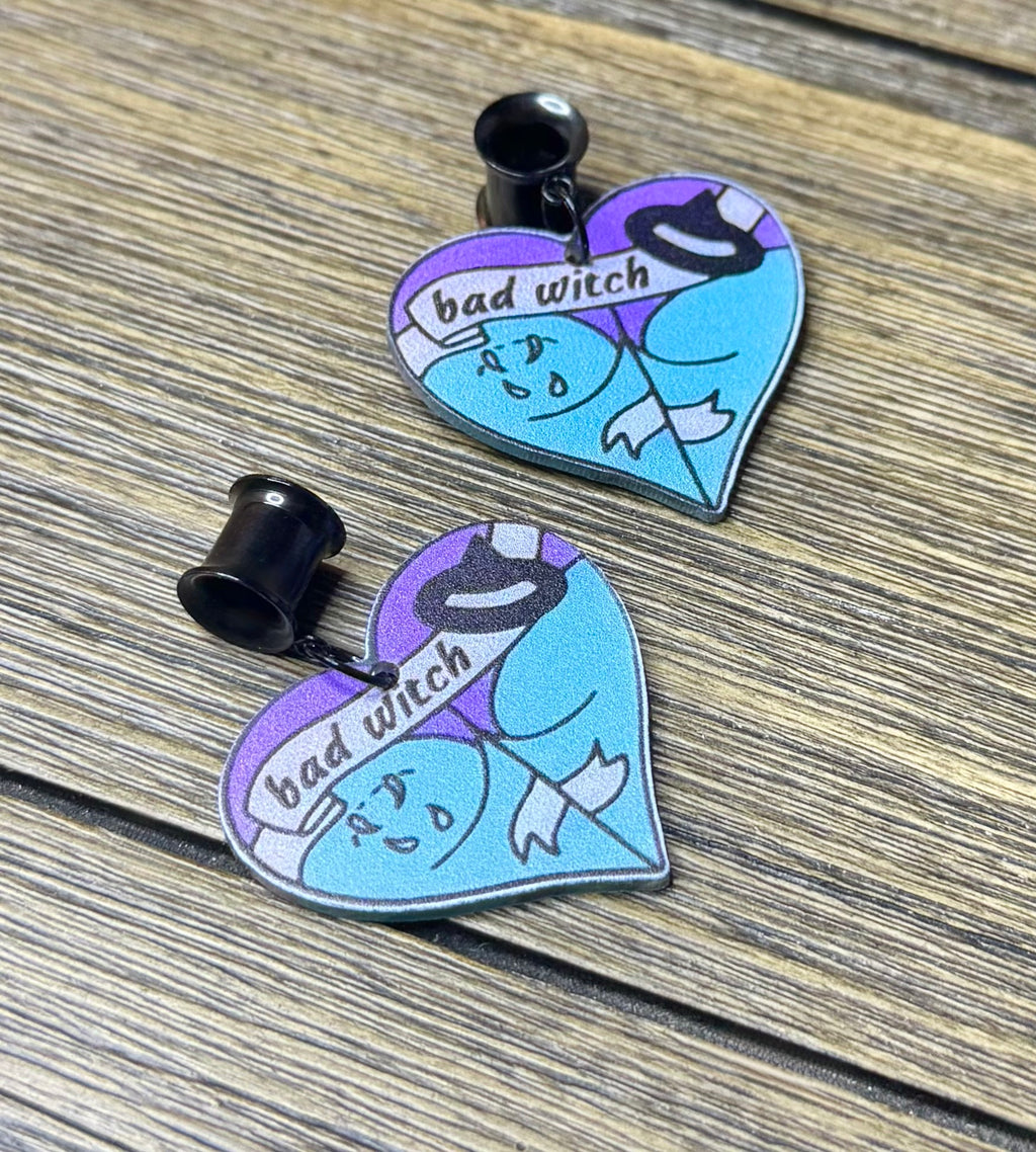 Bad Witch Girl Butt Dangle Ear Tunnels