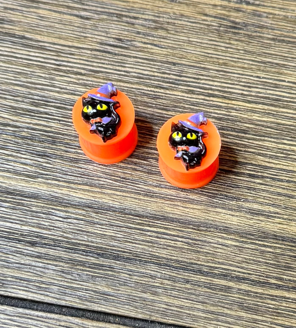 Tiny Witchy Black Cat Ear Plugs