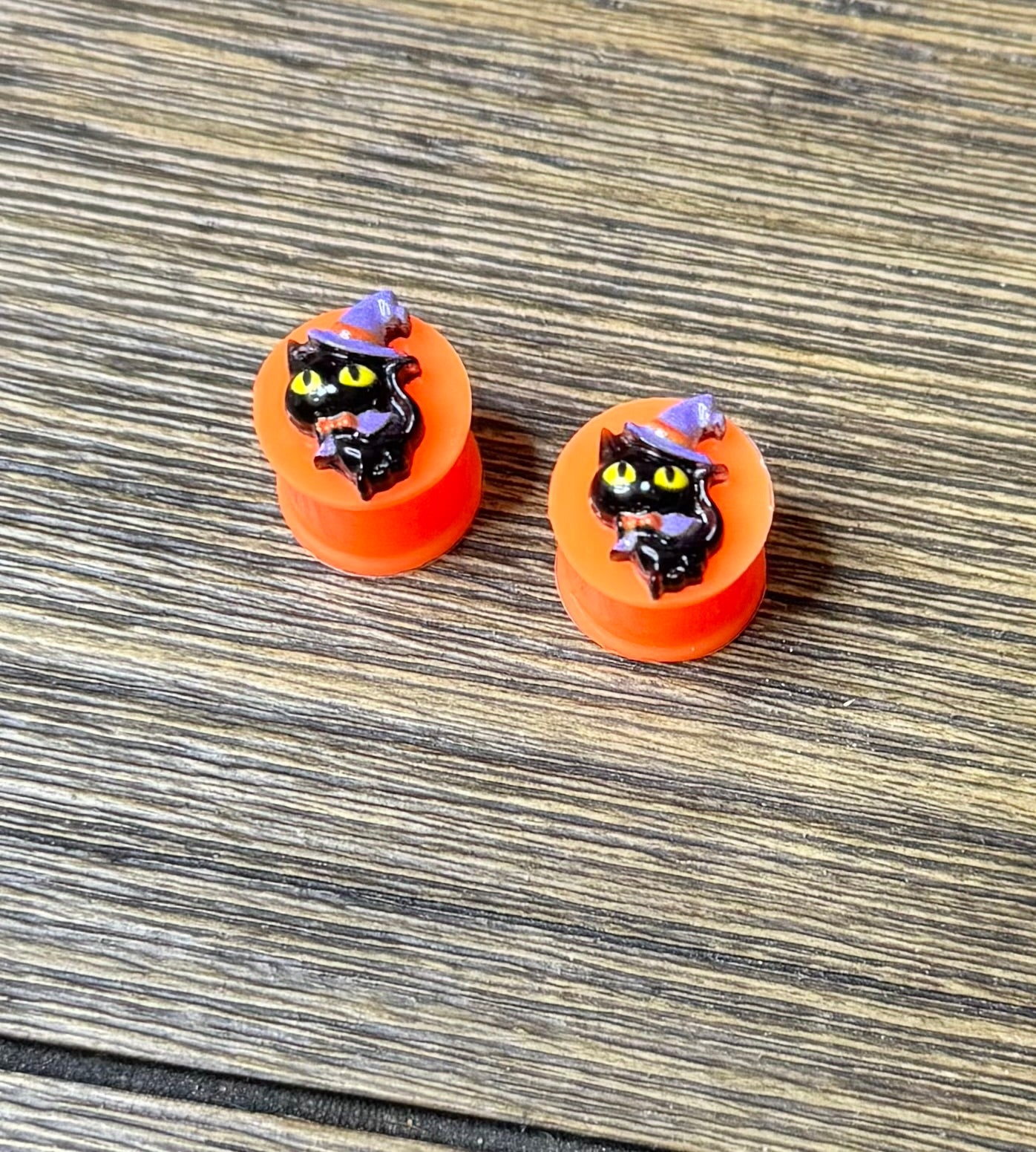 Tiny Witchy Black Cat Ear Plugs