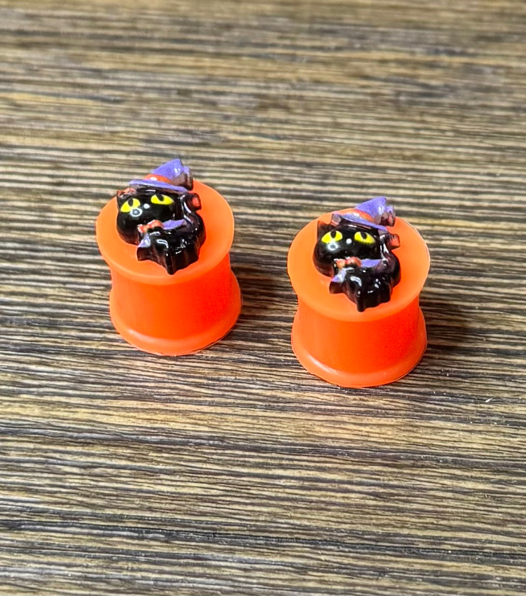 Tiny Witchy Black Cat Ear Plugs