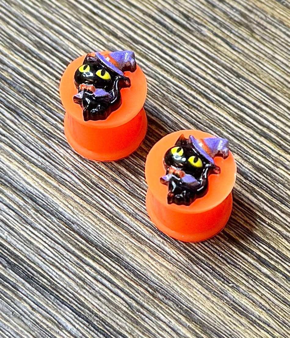 Tiny Witchy Black Cat Ear Plugs