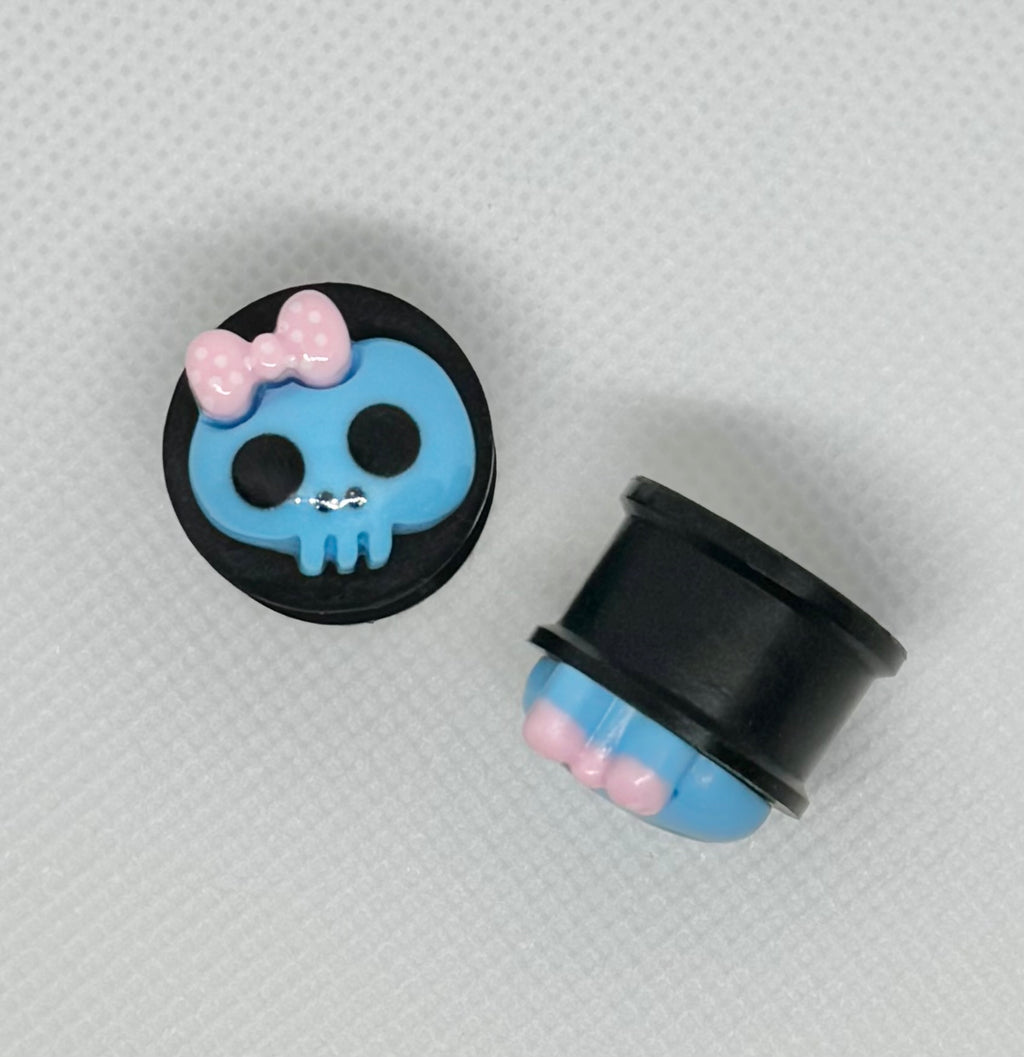 Blue Girlie Skull Ear Plugs
