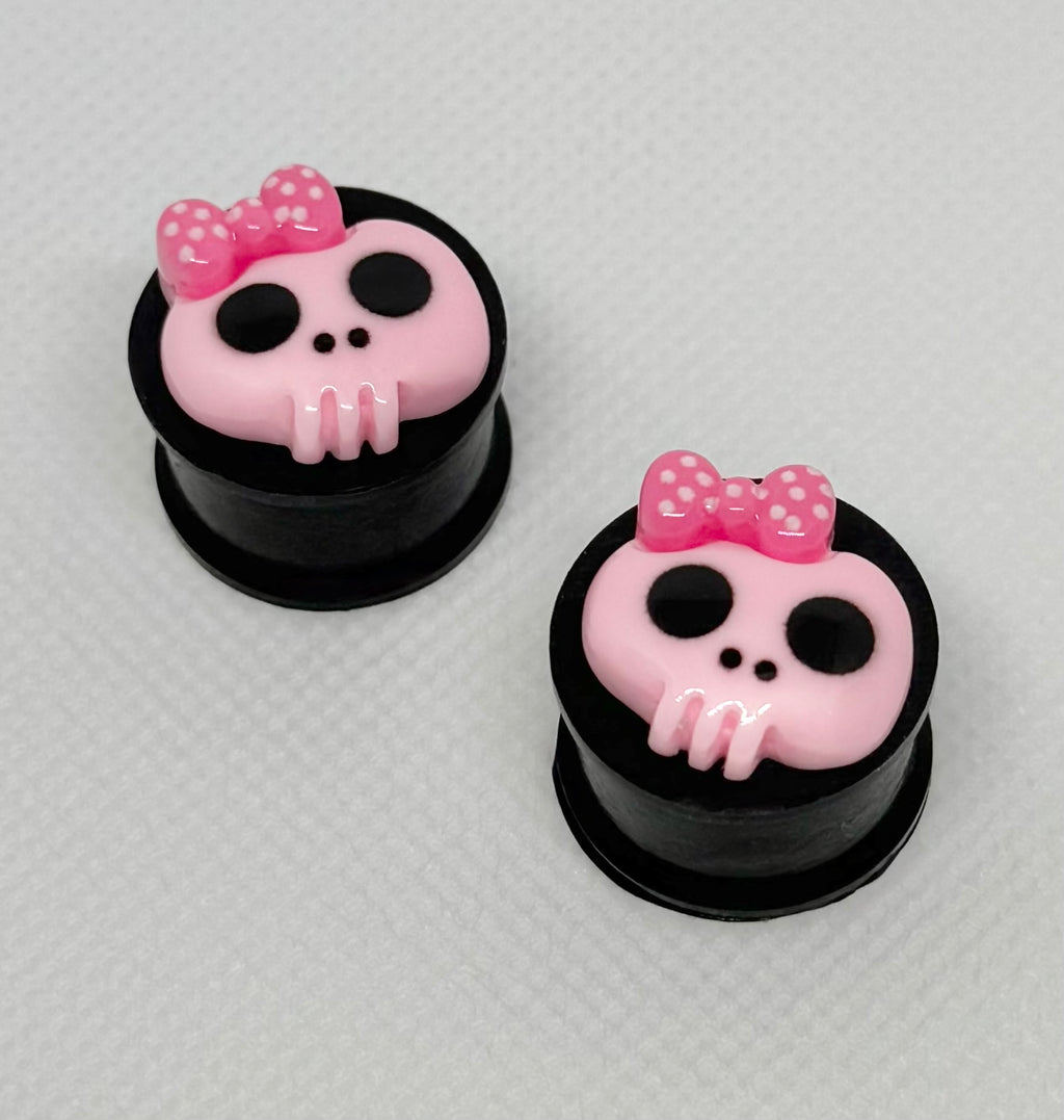 Light Pink Girlie Skull Ear Plugs
