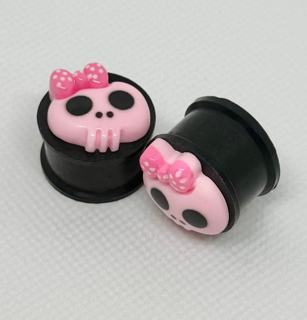 Light Pink Girlie Skull Ear Plugs