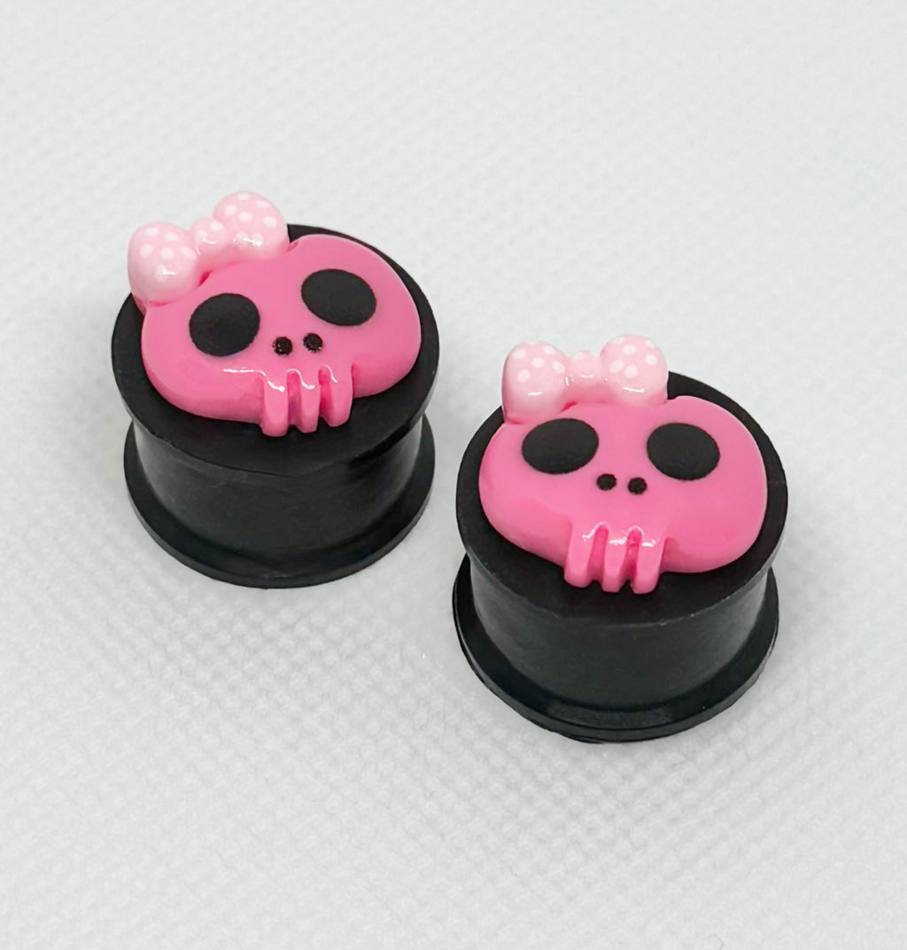 Hot Pink Girlie Skull Ear Plugs