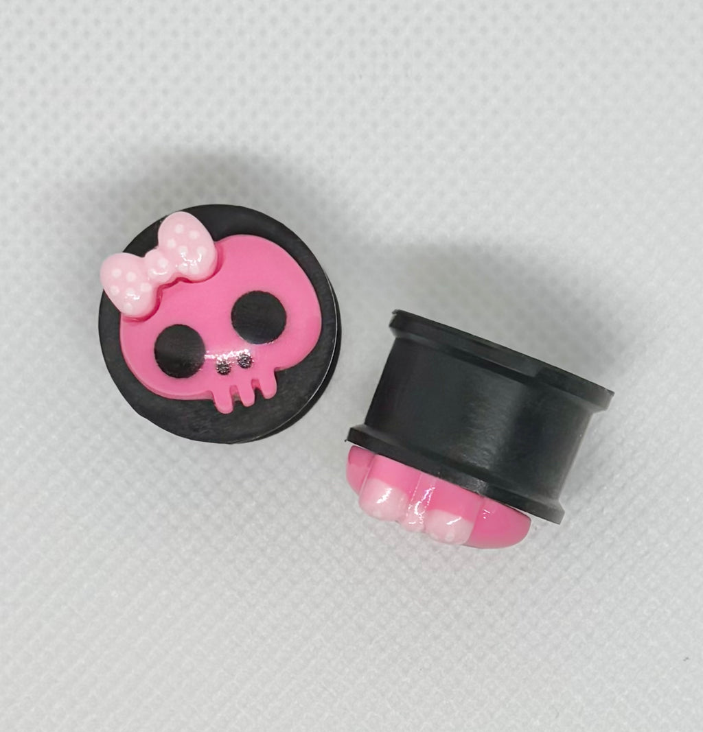 Hot Pink Girlie Skull Ear Plugs