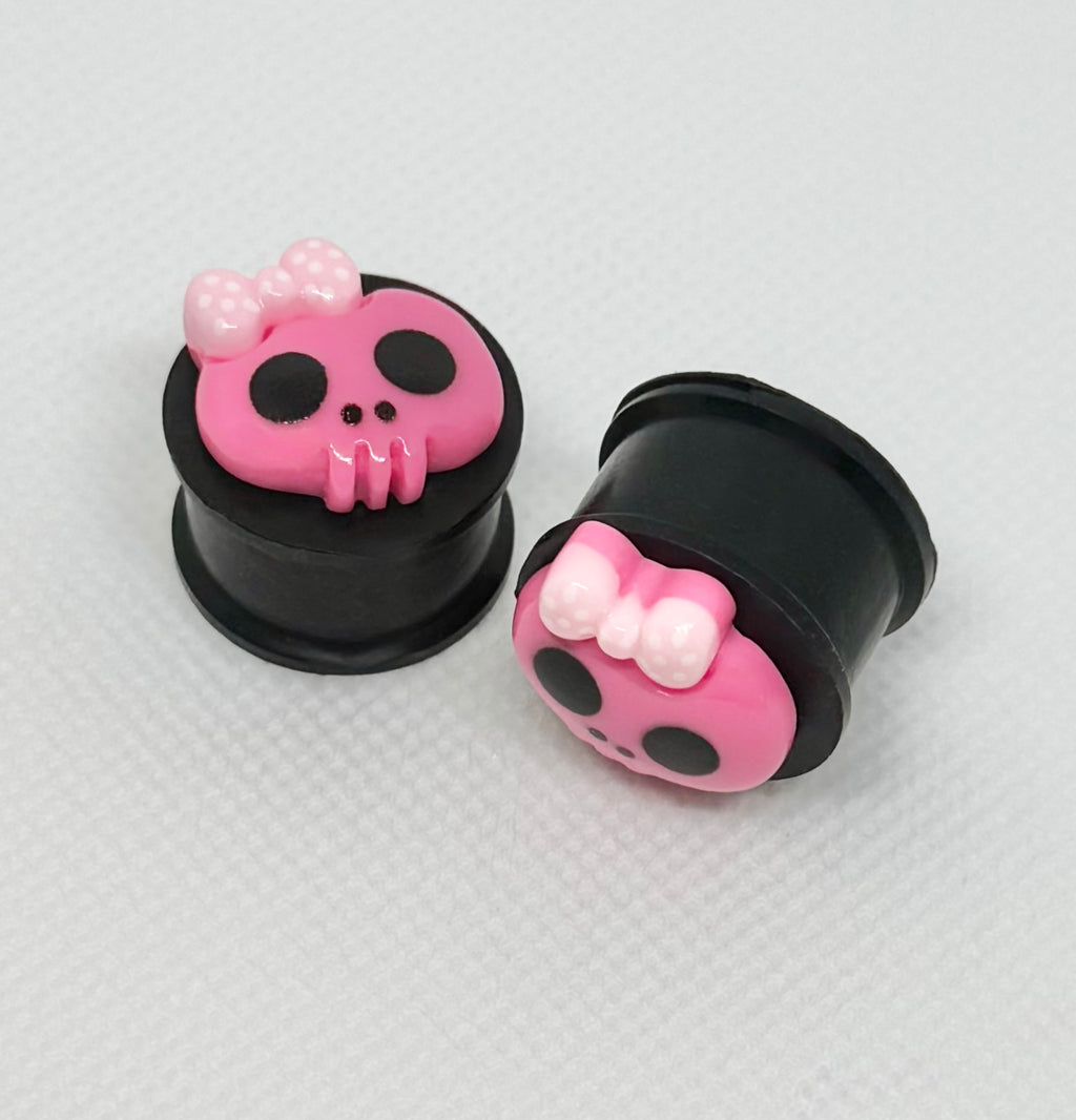 Hot Pink Girlie Skull Ear Plugs